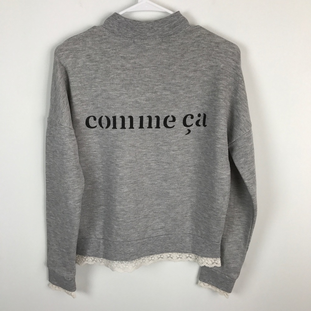 Forever 21  Gray Sweater With Lace Long Sleeve Accents Comme Ci - Picture 2 of 8